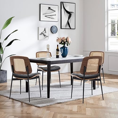 Miniatura 18 de LUNLING Juego de 2 sillas de comedor modernas de mediados de siglo, sillas retro de piel sintética con asiento tapizado de madera curvada de nogal,