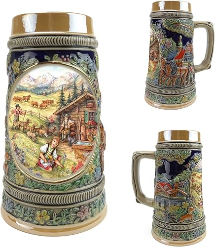 Miniatura 4 de 0.55 L  OktoberfestHaus "Frühling" (Primavera) In Germany Beer Stein (#1 en la colección de cuatro vasos) Jarras de cerveza, jarras de cerámica,