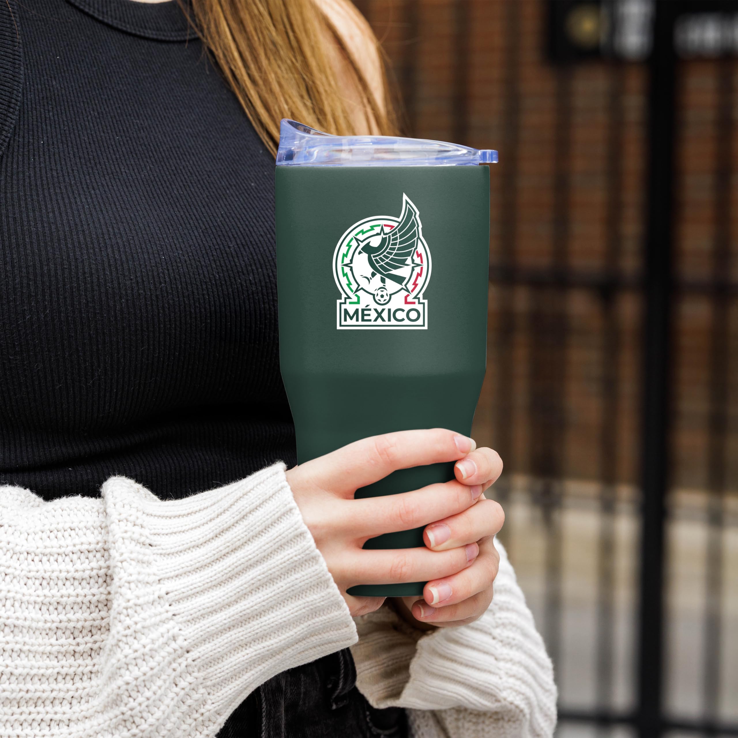 Logo Brands Mexico Herren National Soccer Trinkbecher, 850 ml, pulverbeschichteter Edelstahl, auslaufsicher, hält Getränke stundenlang warm/kalt, für den täglichen Gebrauch