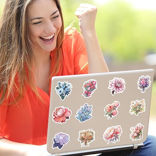 Miniatura 7 de Calcomanías florales para niños, 50 calcomanías de vinilo impermeables para botellas de agua, cuadernos, portátiles, fundas de teléfono, regalos