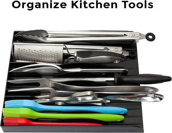 Tool Sorter Pliers Organizer Tray (Black) Holds 11 Hand Tools | Made in USA Slim Toolbox Drawer Sorter | Vertical Rack & Holder for Pliers, Wrenches, Chisels, Files | 13 x 10 x 1.25 Inches