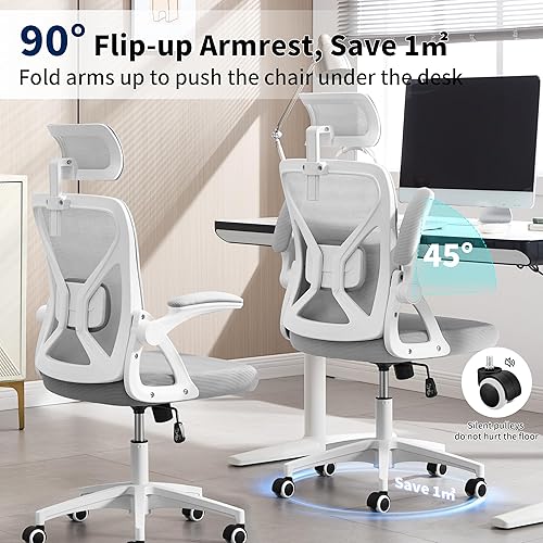 Miniatura 6 de Silla de oficina, silla de escritorio ergonómica con soporte lumbar ajustable, silla de oficina gris de malla de 400 libras, respaldo alto con