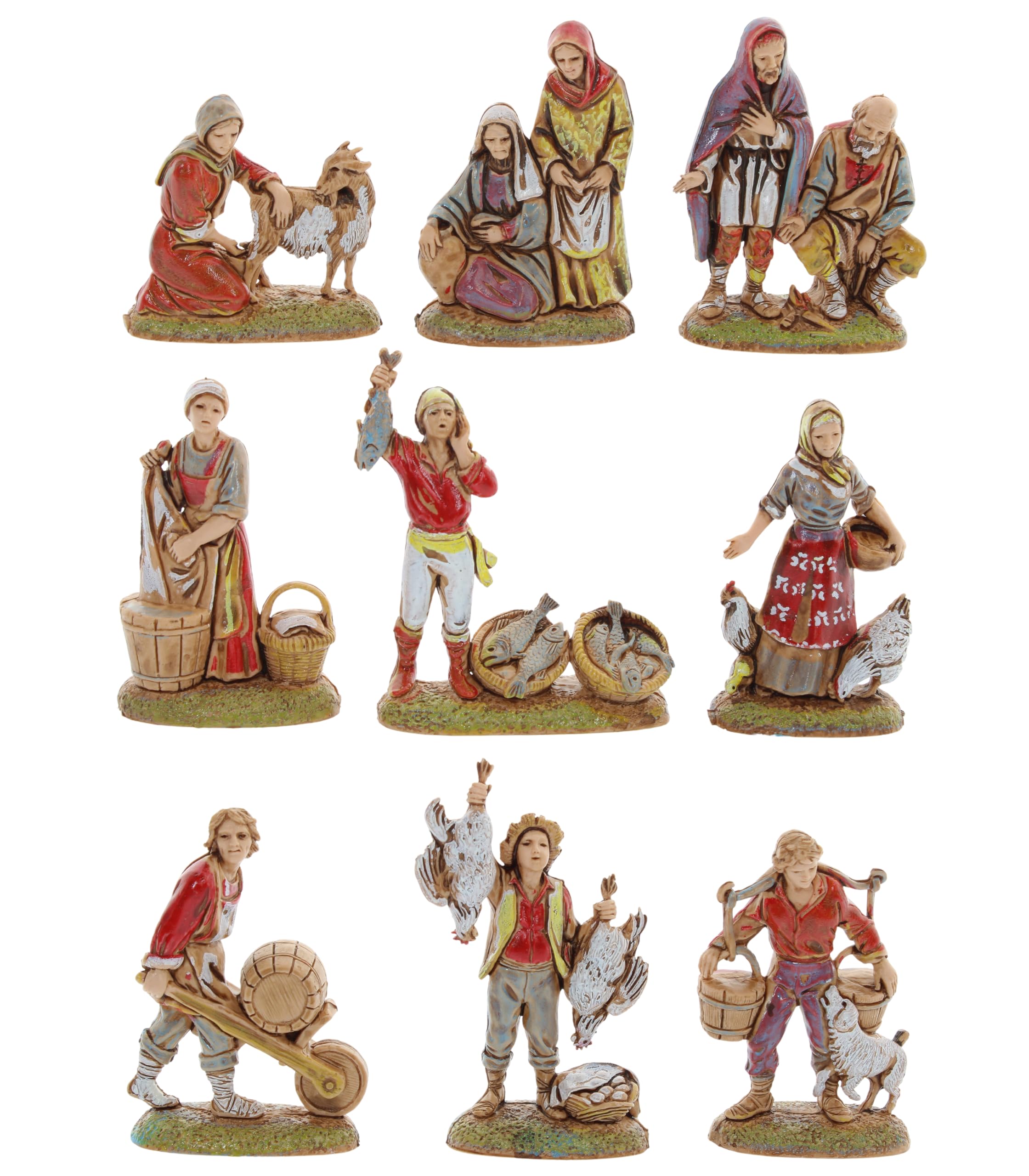 Moranduzzo Set of 9 Neapolitan Shepherds for 2.36 inch Nativity Set Scale 1:32 – MINI 6 – Unbreakable Figurine, 1700s Style, Hand-Painted, Sculptor M. Landi, Made in Italy