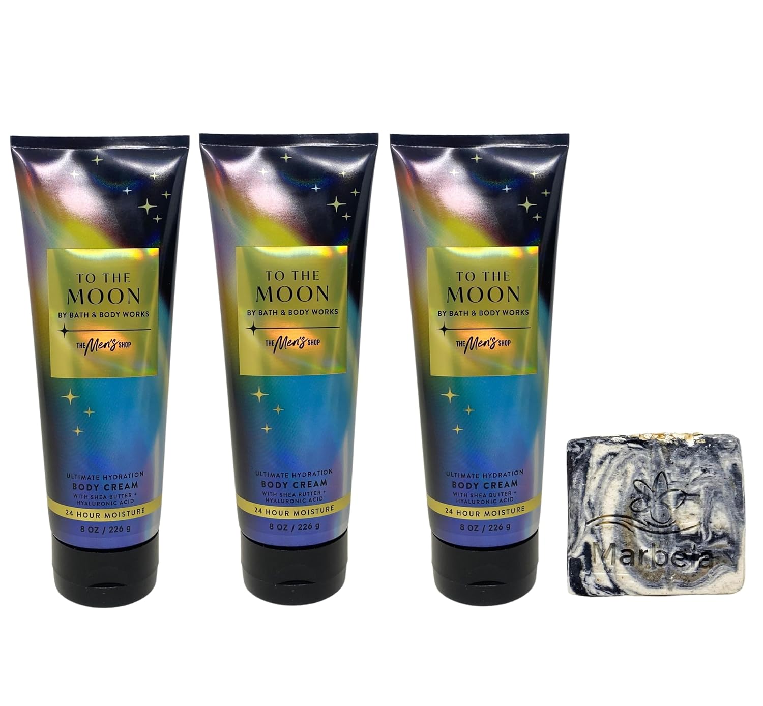 Bath & Body Works The Men's Shop To The Moon 3 Pack Body Cream Bundle with a Charcoal Scrub Bar Soap - Full Size