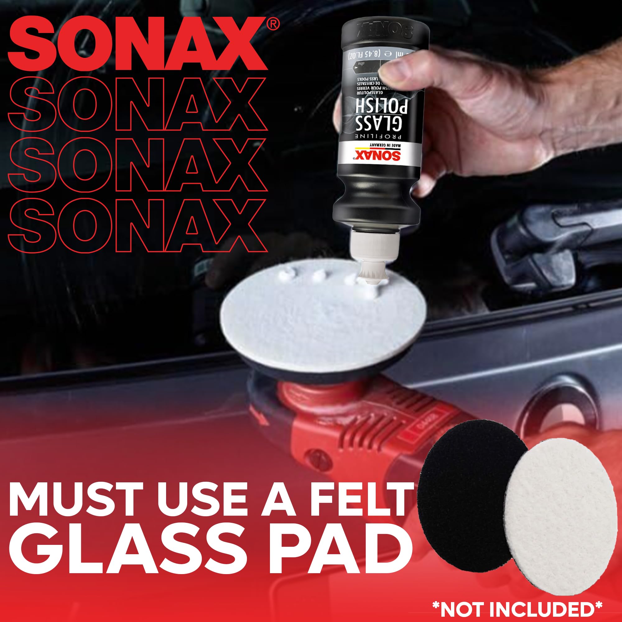 SONAX PROFILINE polissage du verre (250 ml) | Polissage pour verre pour enlever les rayures légères, le ternissement et les brûlures du verre véritable