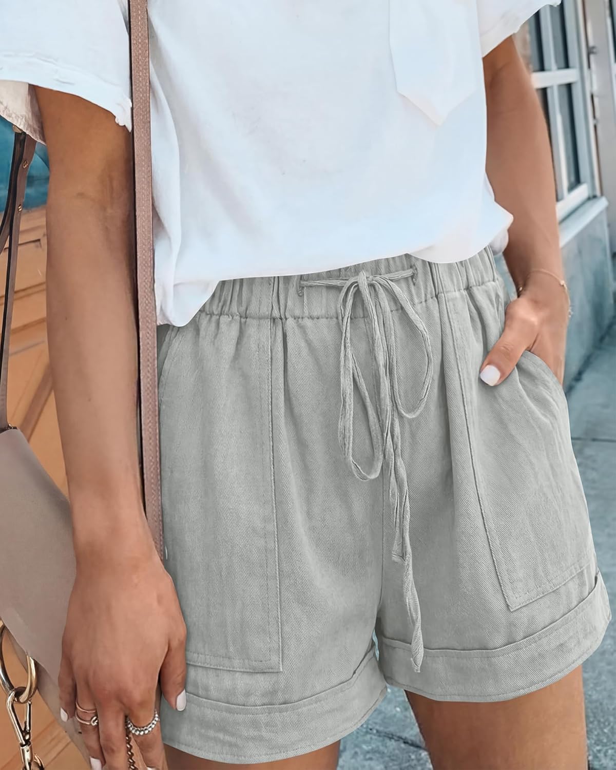 BTFBM Spring Shorts for Women 2026 Summer Casual Elastic Waist Drawstring Lightweight Beach Lounge Short Pants Pockets - Image 2