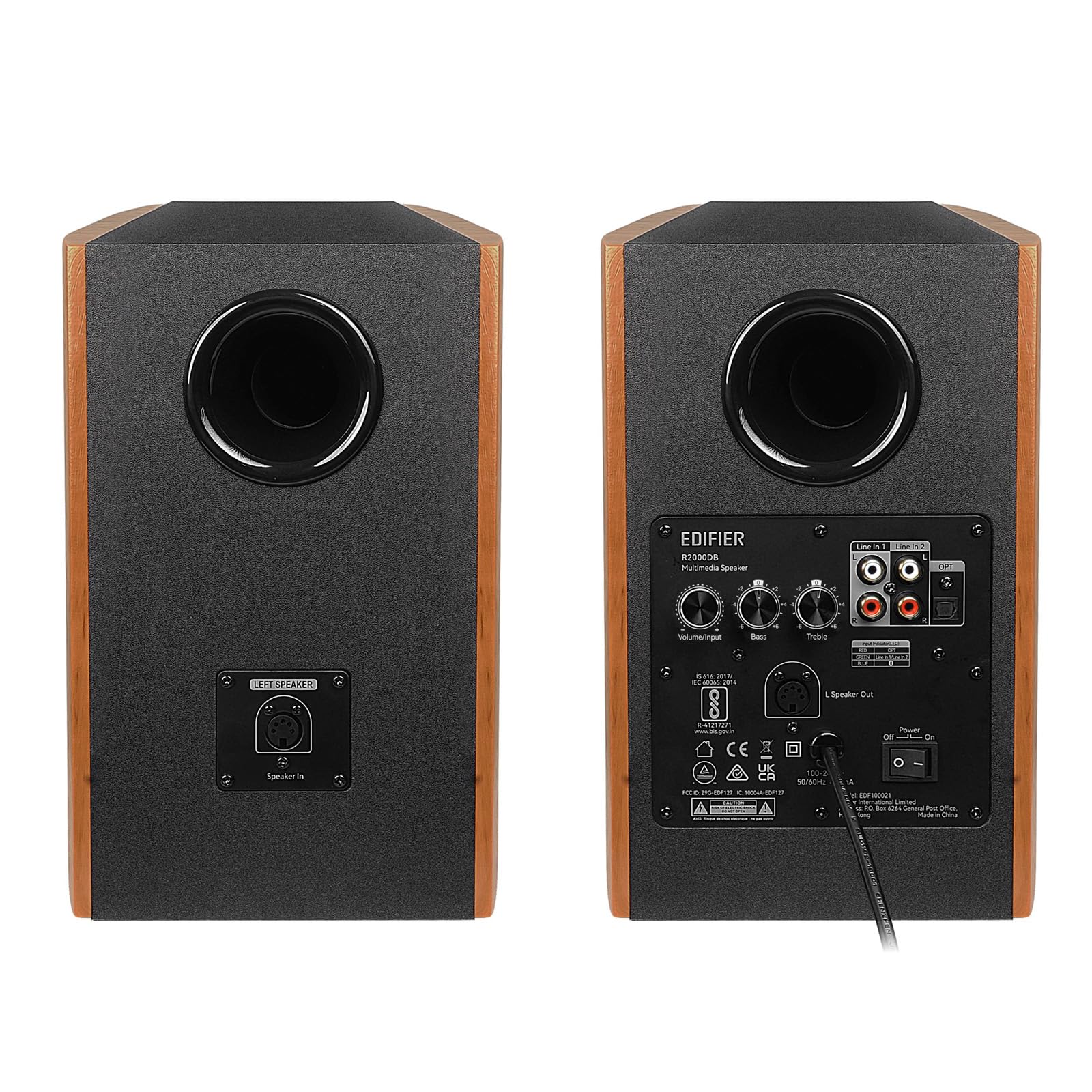 Edifier R2000DB - Kit di altoparlanti Bluetooth 2.0, con telecomando IR e ingresso ottico - 120 Watt - Warm Oak