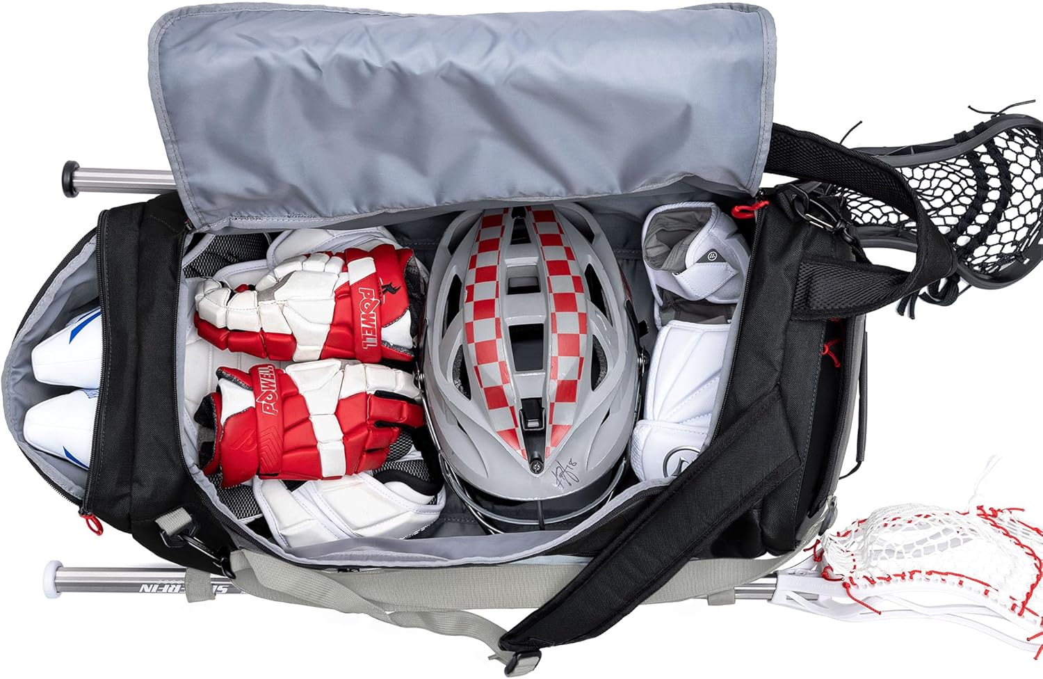 Silverfin Lacrosse Bag |With 2 Stick Holders & Multi Pockets for All of Your Lacrosse Equipment |Use as a Backpack or Duffel Bag| Lacrosse Gear Bag for Boys, Youth, Men With Adjustable Shoulder Straps