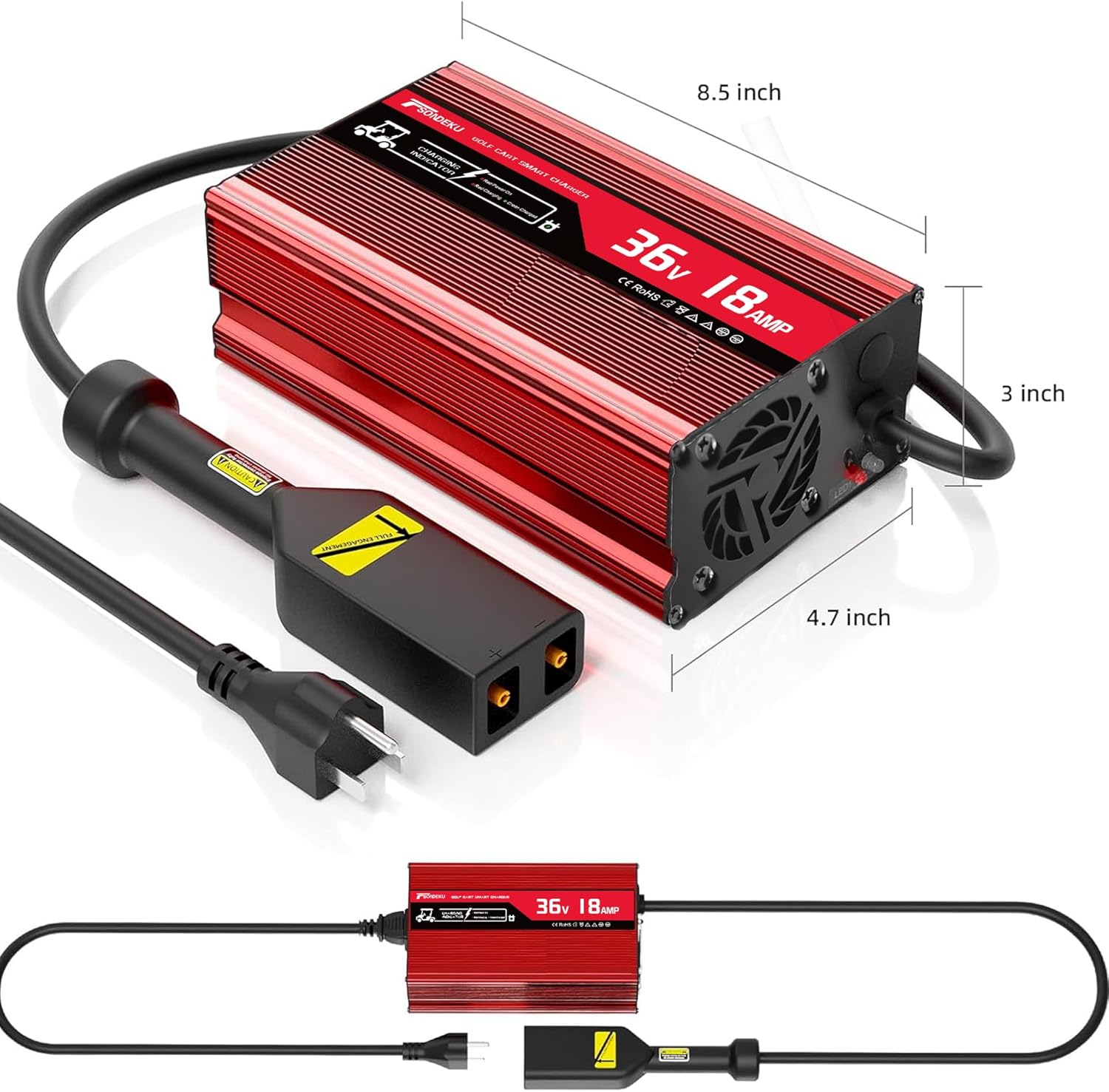18 AMP 36 Volt Golf Cart Battery Charger - 36V Golf Cart Accessories for EZGO TXT with D Style Plug, 4-6 Hrs Fast Charge, 16FT Cord, Aluminum Alloy Sturdy Shell, Replacement for EZGO Charger