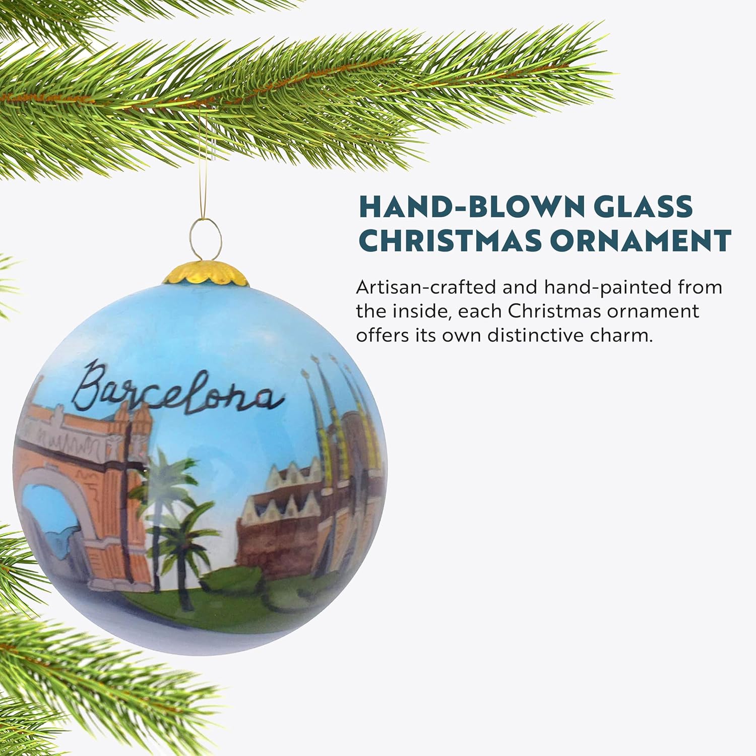 Hand Painted Christmas Ornament, Blown Glass, Hanging Tree Ornament, Holiday Decor, Europe, Barcelona