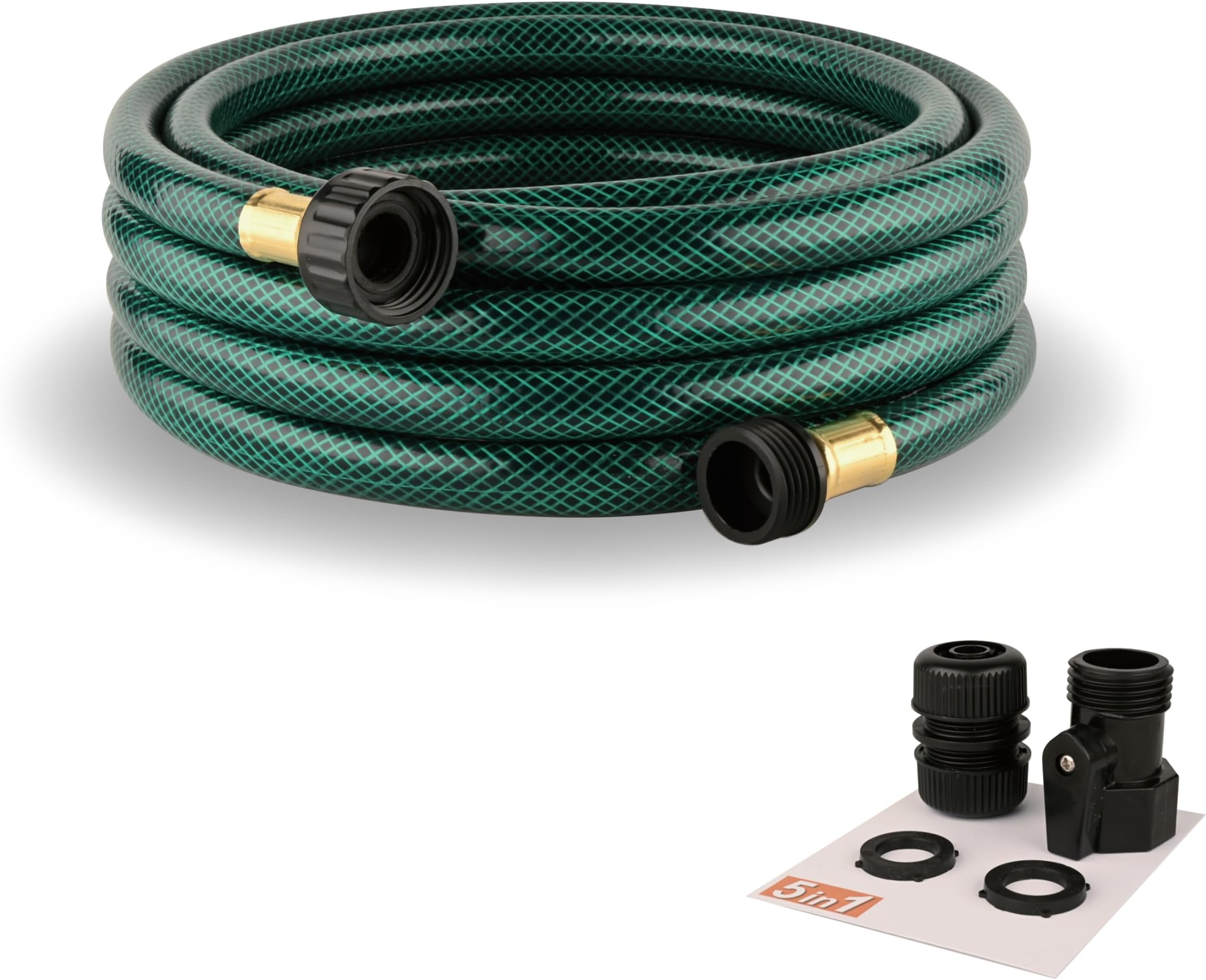 15FT Lightweight PVC Garden Hose: 1/2 Inch Flexible Hose with 3/4 Inch GHT and Shut Off Valve - Leak-Proof Design with Washers and Repair Connector for Small Yard Car Washing
