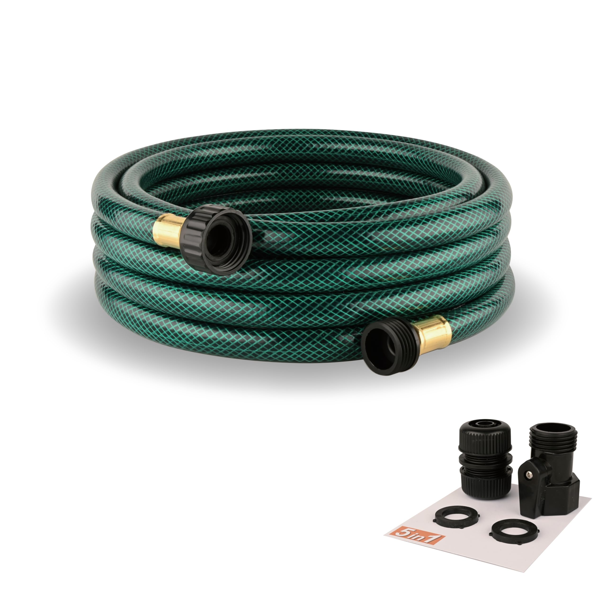 15FT Lightweight PVC Garden Hose: 1/2 Inch Flexible Hose with 3/4 Inch GHT and Shut Off Valve - Leak-Proof Design with Washers and Repair Connector for Small Yard Car Washing