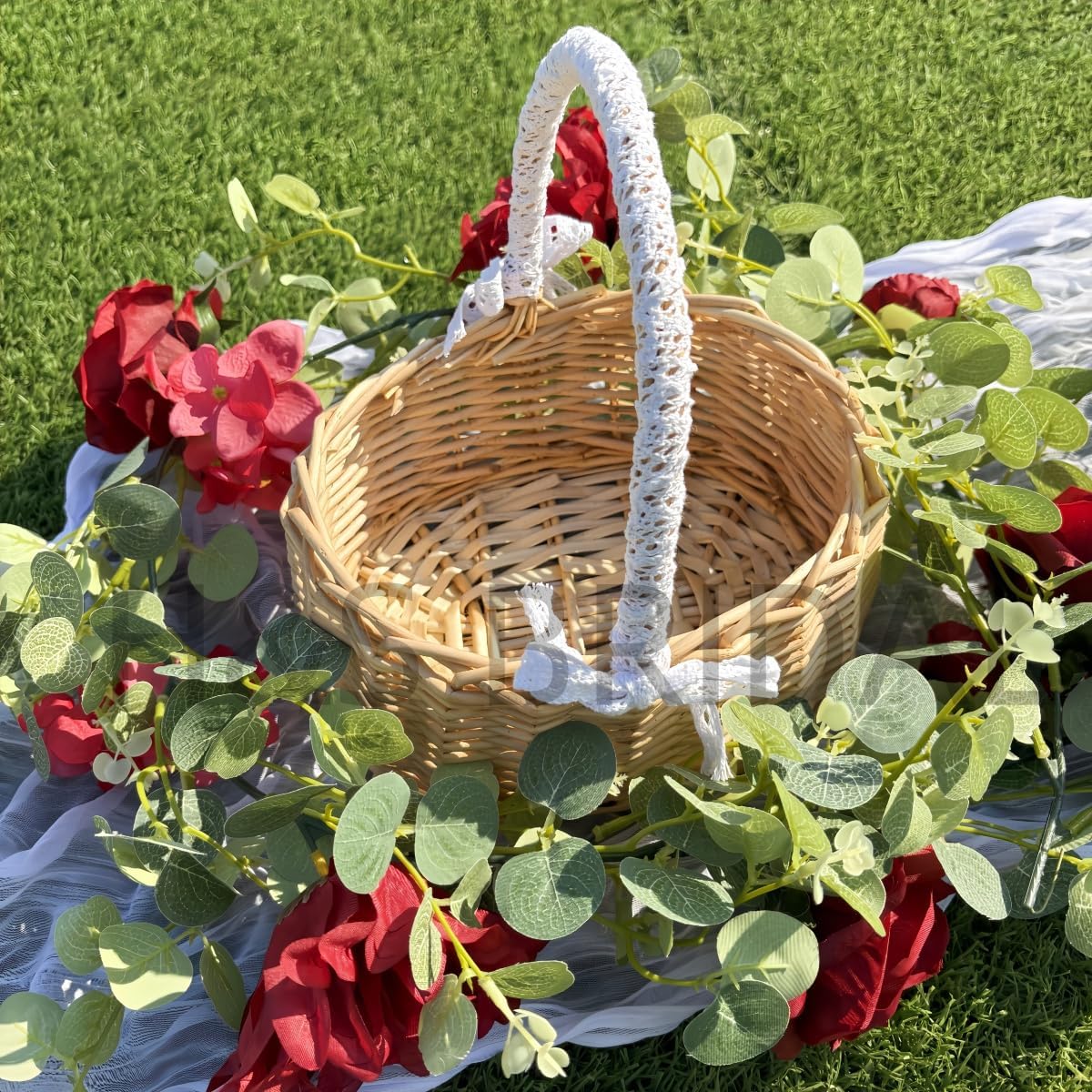 Artificial Flower Garland，6.5Ft Fake Dahlia Rose Floral Eucalyptus Greenery Garland Vine for Wedding Arch，Table Runner Centerpieces Backdrop Room Wall Hanging Plant Decor（Burgundy）