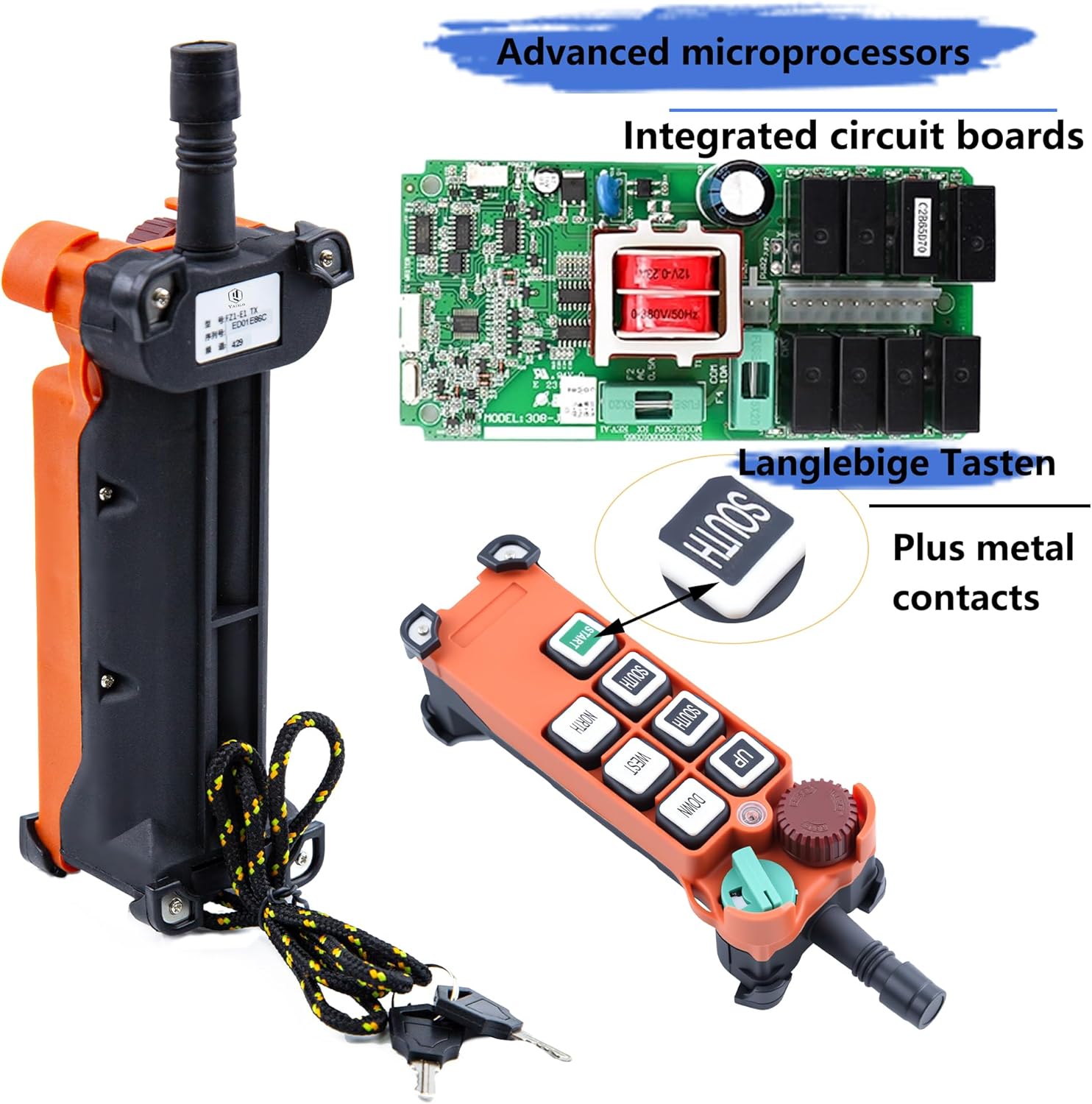 F21-E1 Industrial Wireless Crane Remote Control Kit for Overhead Crane & Hoist, 6 Channels, Universal 16V-440V AC/DC, Red Mushroom E-Stop, IP65 Waterproof (1 Transmitter & 1 Receiver)
