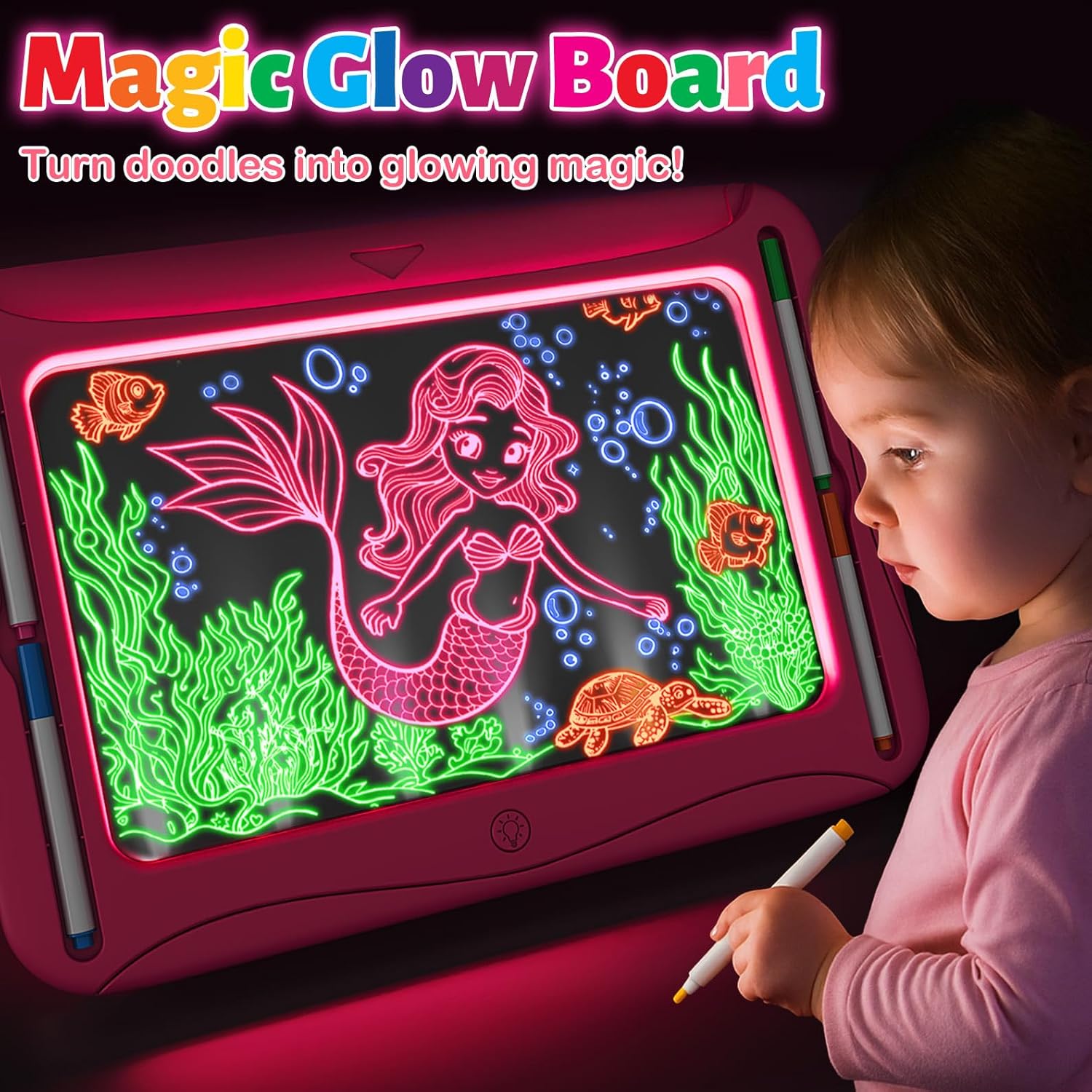 Ultimate LED Drawing Board for Kids Ages 5-7, Girls Toys Age 6-8, Christmas Birthday Gifts, Light Up Tracing Pad, 9 Double-Sided Cards, 6 Markers, Arts Crafts Learning Toy, Magic Doodle Writing Tablet