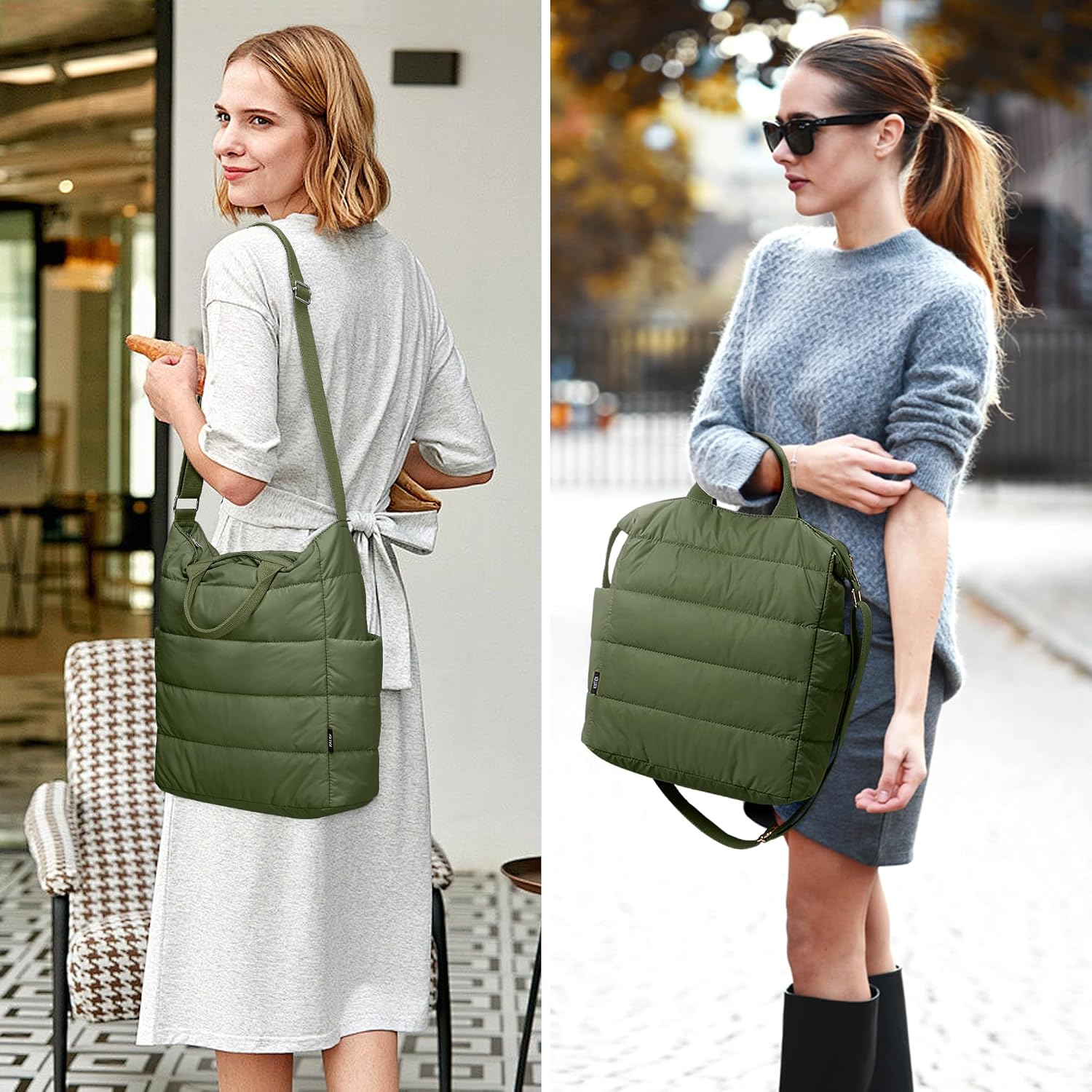 KALIDI Quilted Tote Bag, Puffer Hobo Laptop Bag Anti Splash Crossbody Zipper Shoulder Bag Large Casual Work Daily Women