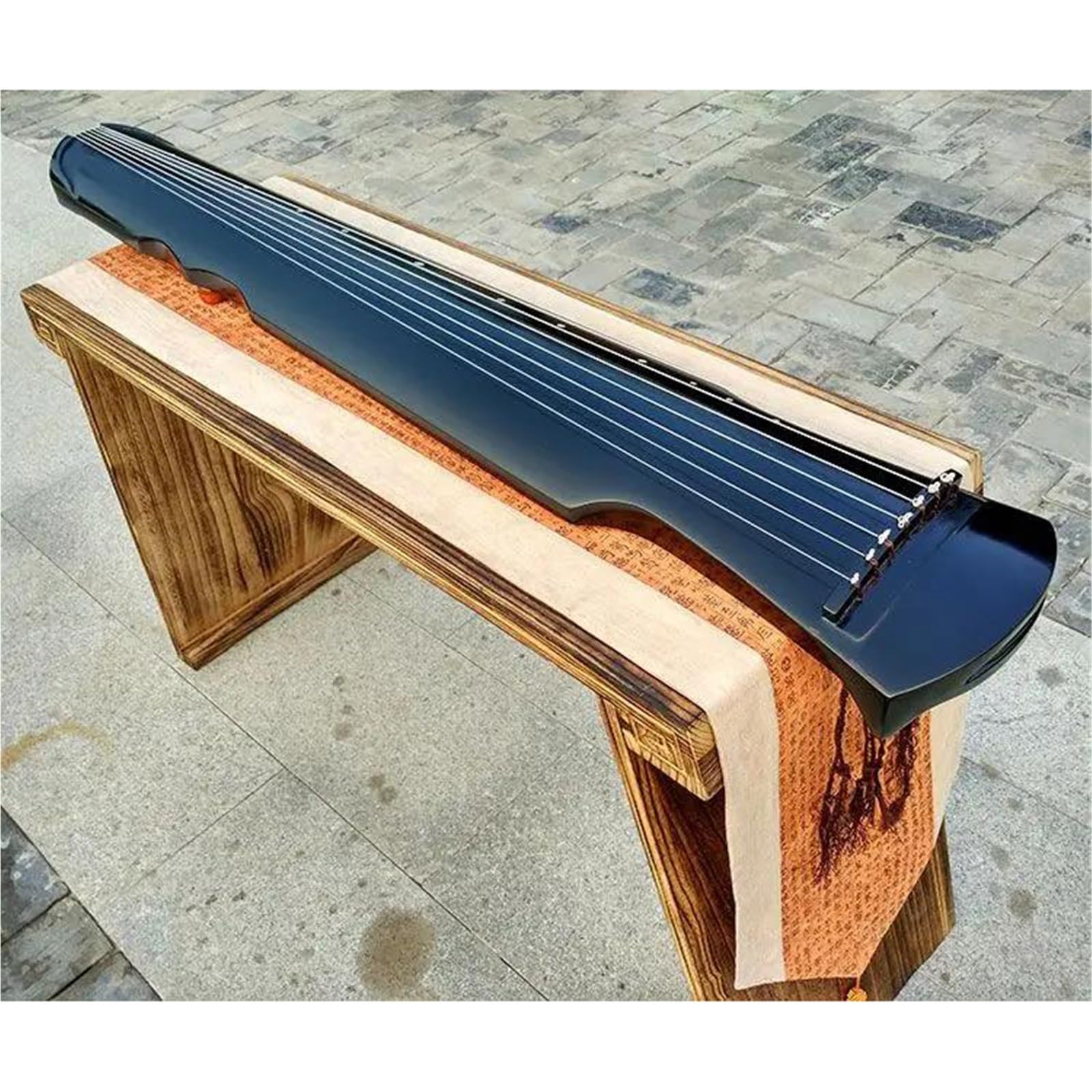 Handgemachtes Guqin 7 Saiten Paulownia Guqin 123cm Mit Zubehör Traditionelle Musikinstrumente(Black set b)