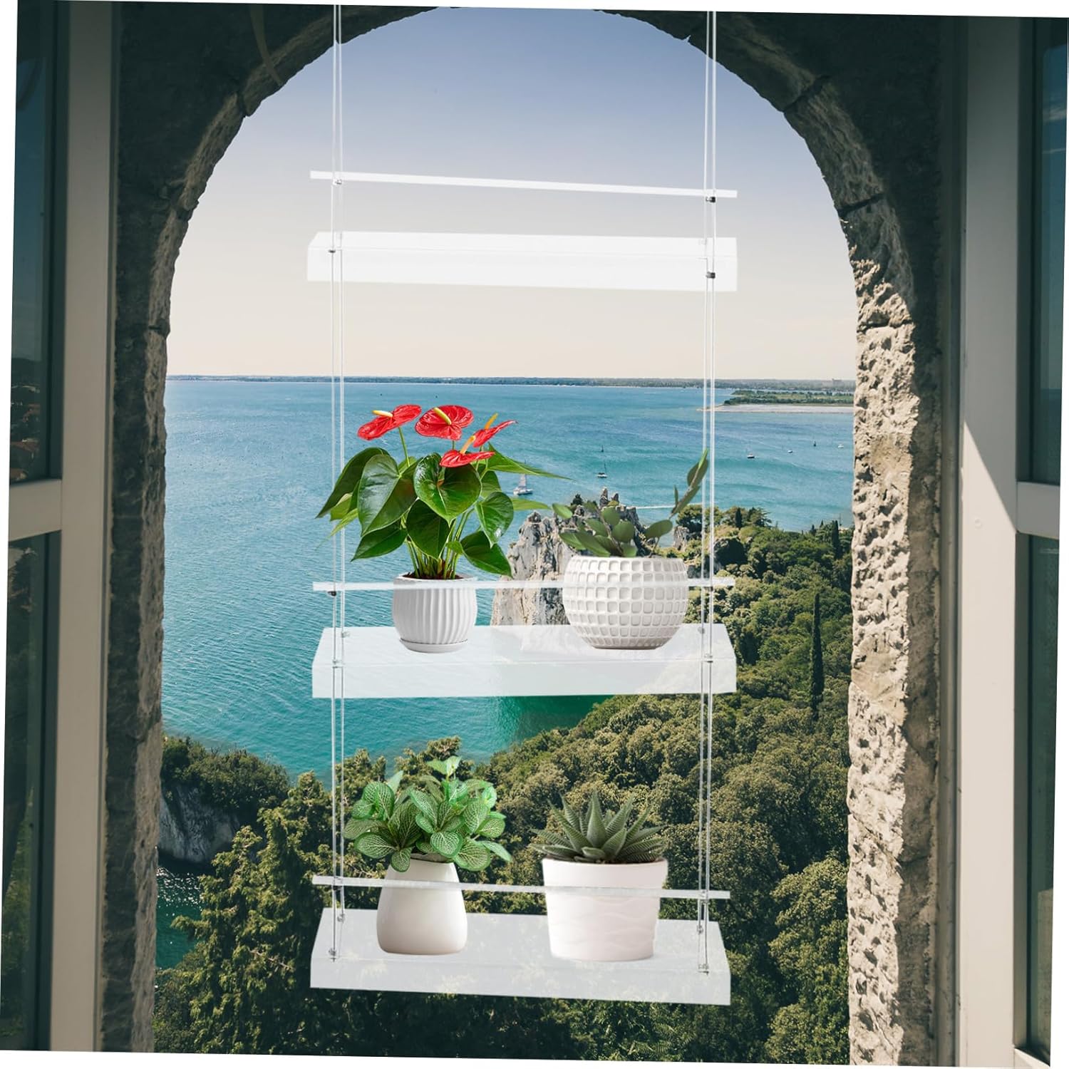 Hanging Flower Pot Holder Transparent Plant Rack for Windows Balconies Sturdy Storage for Multiple Flower Pots Space-Saving Design Support Decorative Display for Use