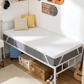 BDEUS 2 Inch Cooling Memory Foam Mattress Topper Twin XL Size for College Dorm Room, Soft Mattress Pad for Back Pain Relief, Bed Topper with White Cover, CertiPUR-US Certified