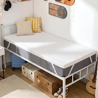 BDEUS 3 Inch Cooling Memory Foam Mattress Topper Twin XL Size for College Dorm Room, Soft Mattress Pad for Back Pain Relief, Bed Topper with White Cover, CertiPUR-US Certified