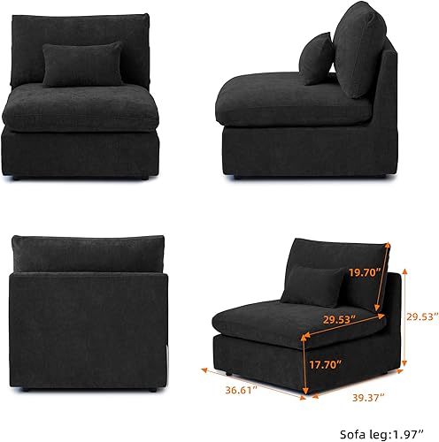 Miniatura 51 de WJShome - Sofá seccional modular en forma de nube para sala de estar, sofá de 160" con relleno de plumón en forma de U con otomano, sofás