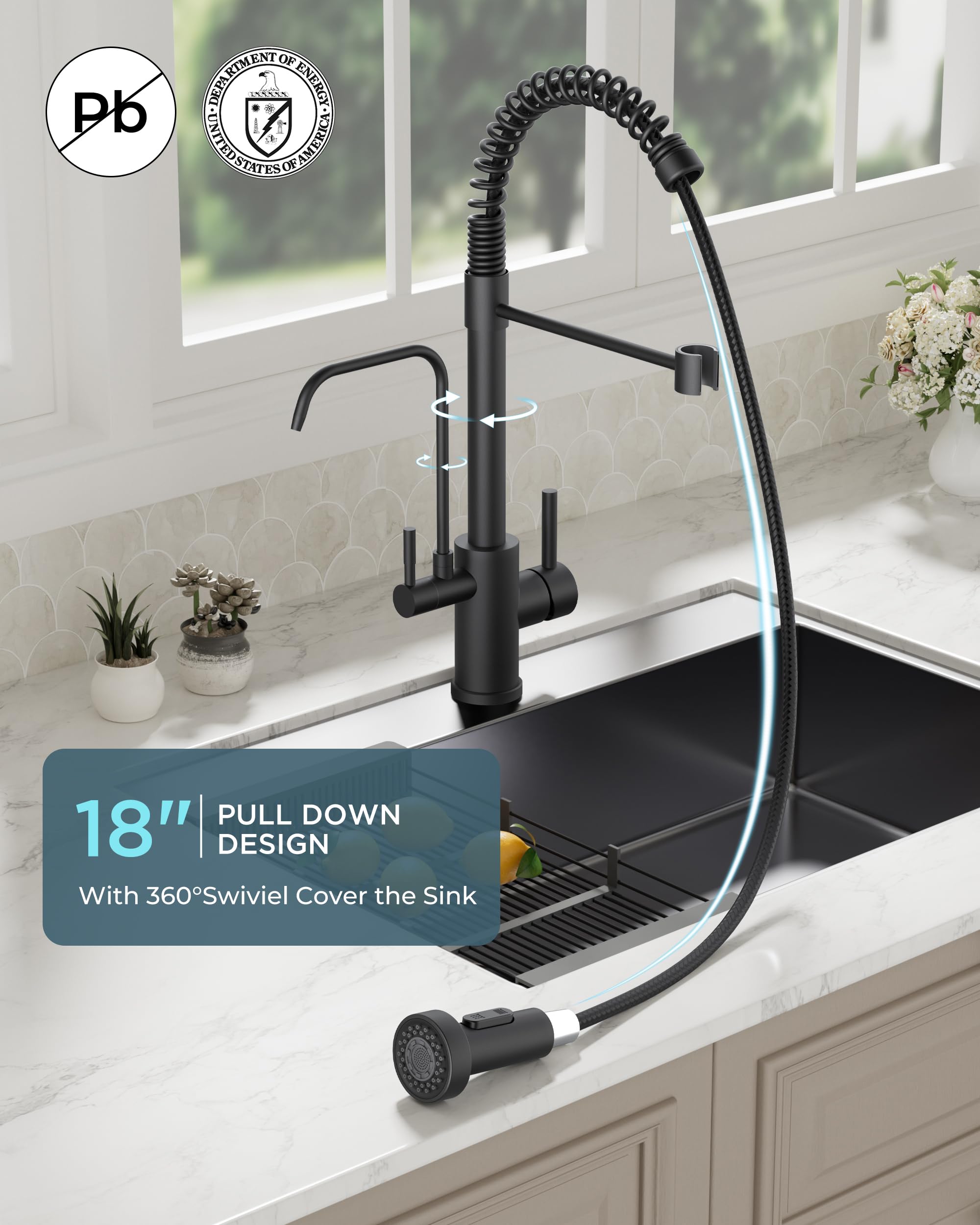 FORIOUS Pull Down Kitchen Faucet - Lead-Free & Durable -18