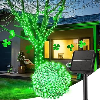 Minetom Solar String Lights Outdoor - 2 Pack Total 80FT 200 LED String Lights Solar Powered with 8 Lighting Mode,String Lights for St Patrick Decoration,Waterproof Solar Lights for Outside Tree, Green