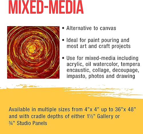 Miniatura 4 de U.S. Art Supply Paneles de madera acunados sin terminar para pintar, paquete de 2 tableros de lona de madera de abedul de estudio de 3/4 pulgadas de