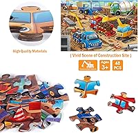 Vista 4 de Jumbo Floor Puzzle for Kids,Construction Site Jigsaw Large Puzzles,48 Piece Construction Vehicle Puzzle for Toddler Ages 3-5,Children Learning