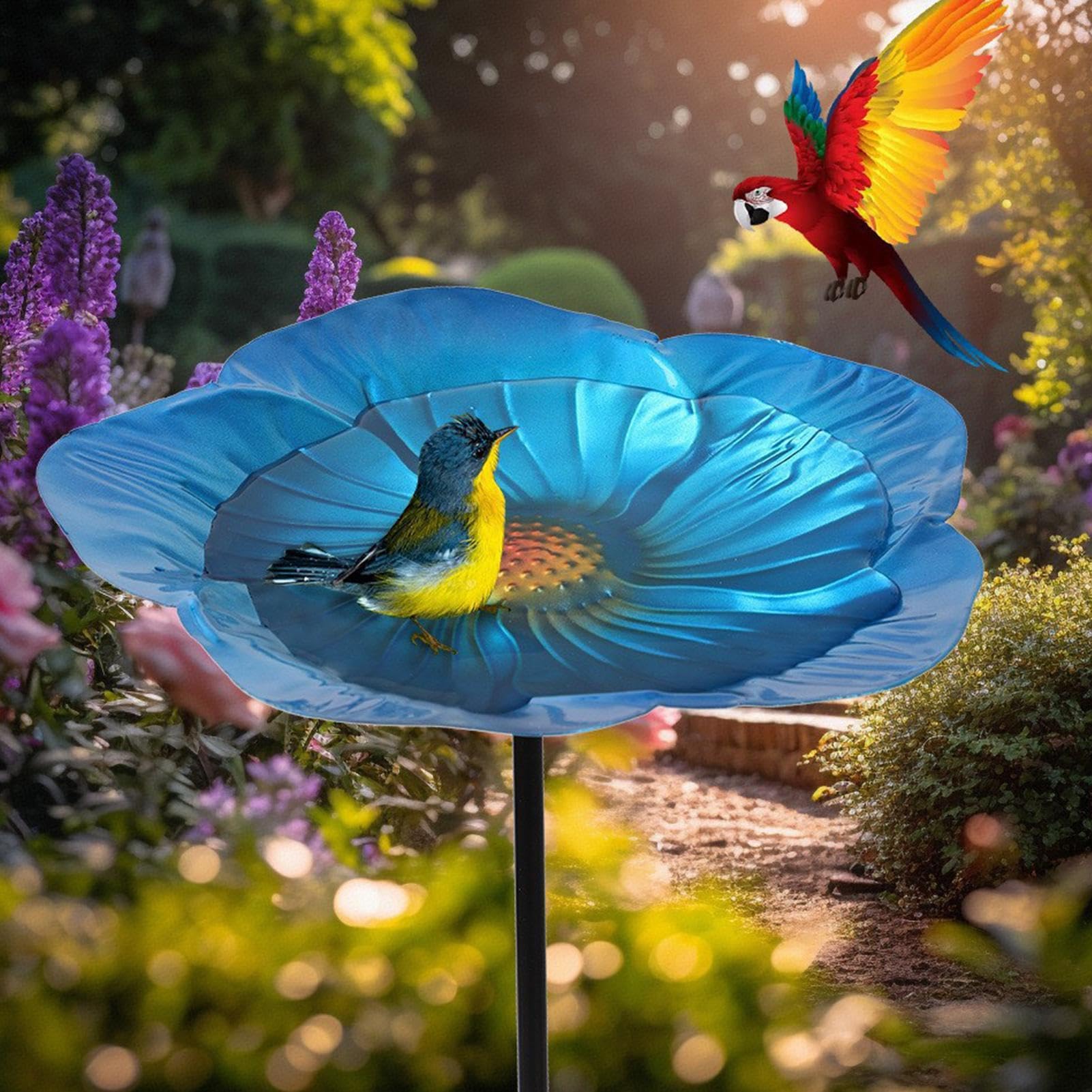 Baño Para Pájaros De Metal Estacas Metálicas Resistentes a la Intemperie e | Plato Decorativo Para Baño Y De Aves Para Patio Terraza Porche Jardín Balcón