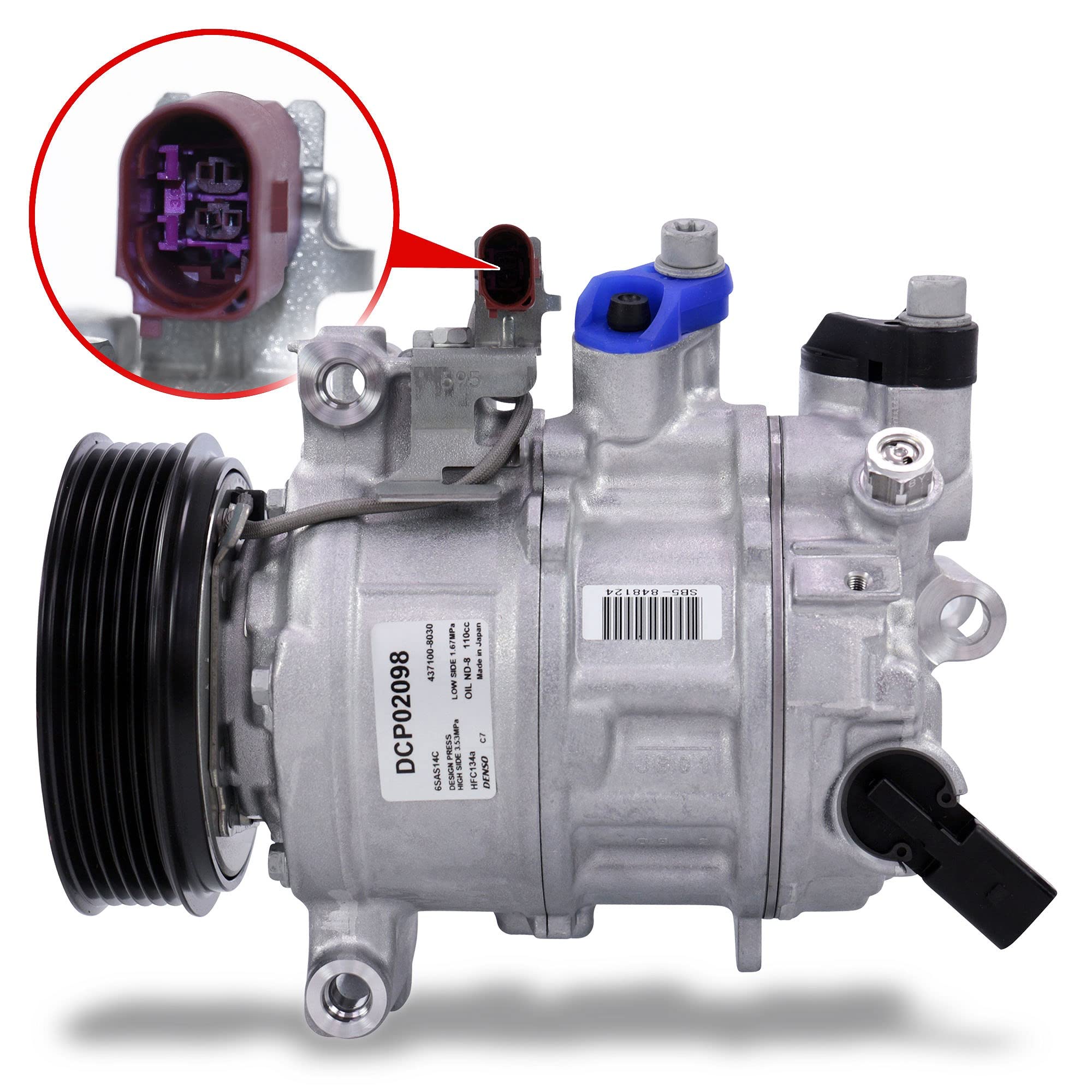 Compresor De Aire Acondicionado DENSO DCP02098 - 12V, R134a, 6 Costillas, Diámetro 110 Mm