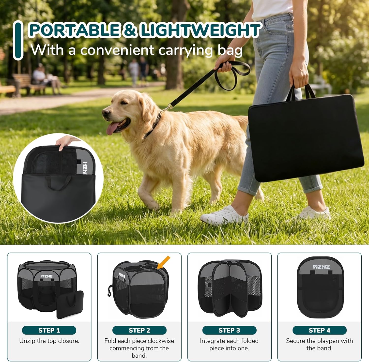 Dog Playpen, Portable Puppy Pet Crate Indoors for Small/Medium Dogs Cats Rabbits, Foldable Dog Cage Enclosure for Outdoor, Pop Up Dogs Tent Kennel with Carrying Case, Dark Grey