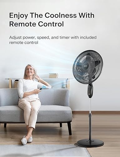 Miniatura 3 de PELONIS PFS45A5BBB 18 inch 5-Blade Oscillating, Adjustable Standing Pedestal Remote, LED Display, 5 Speed Setting and 7-Hour Timer Fan, Black Negro