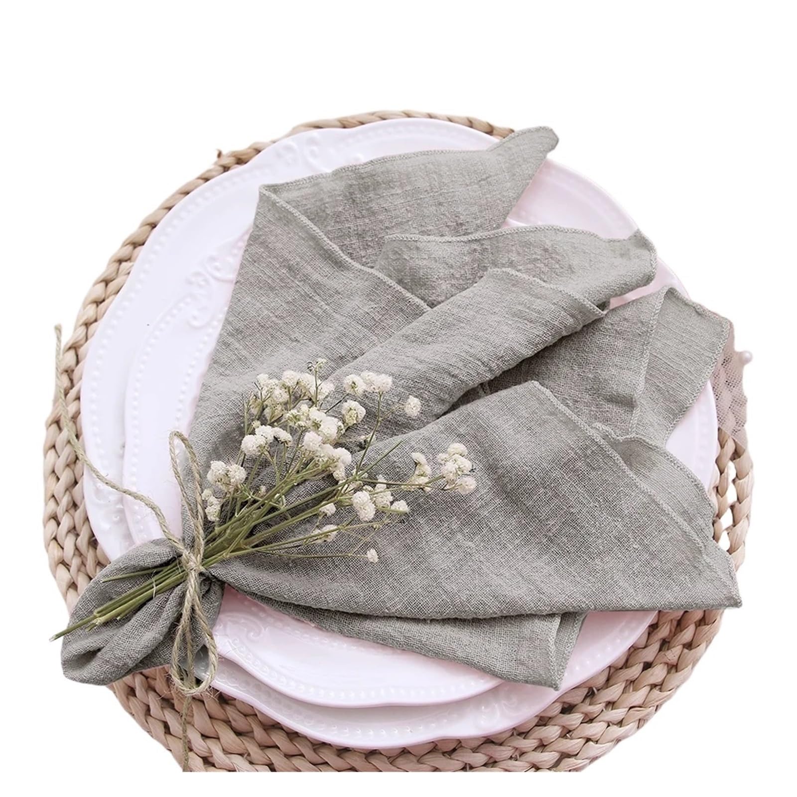 Linen Napkins Cotton Gauze Fabric Napkins Blue 10pcs