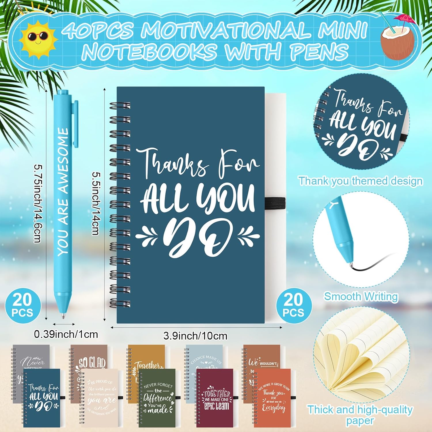 Teenyyou 60 Pcs Employee Appreciation Gift Set, 16oz Tumbler with Lid Notebook Pen Bulk Thank You Gift Holiday Party Favor for Teachers Office Coworker Teacher Staff Team (Fresh Color,Elegant Style)