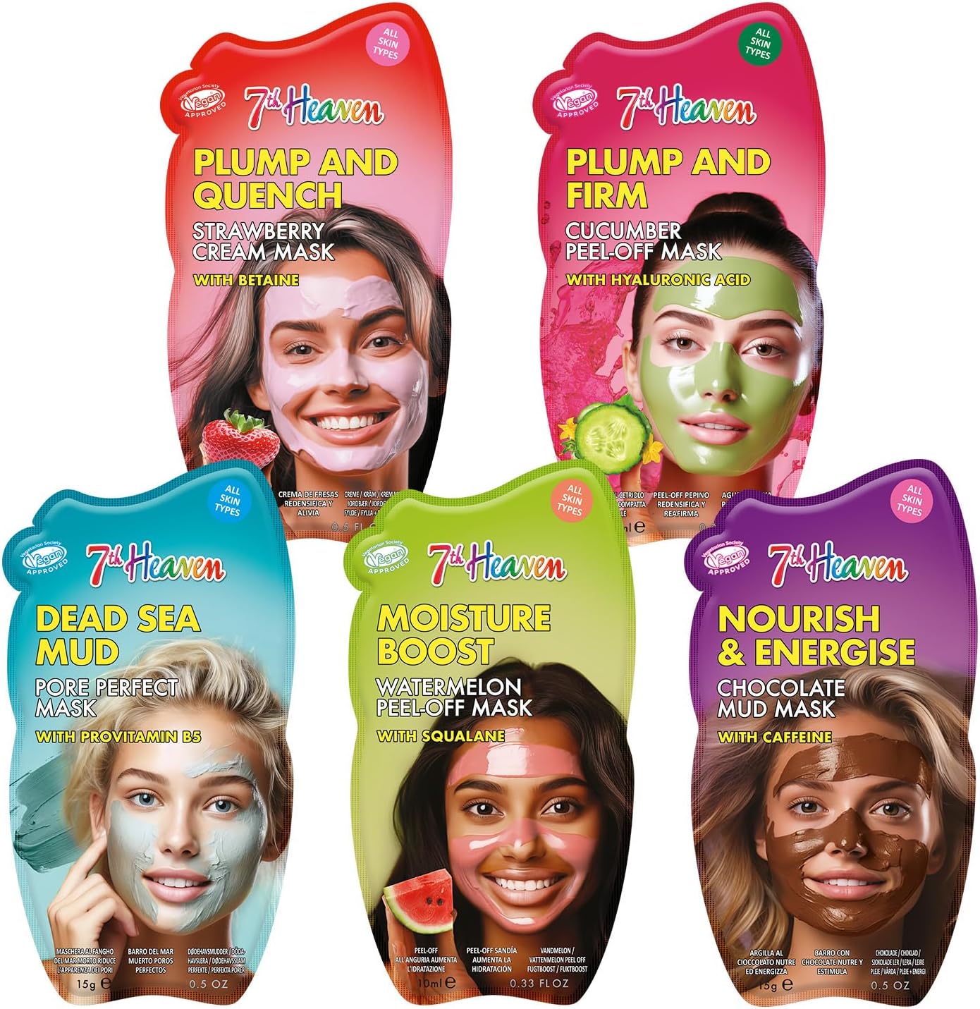 – 7th Heaven Variety Pack of 5 Clay, Cream & Peel-Off Face Mask – Hydrating & Moisturising Formula Suitable For All Skin Types – Vegan & Cruelty-Free Skincare gift set