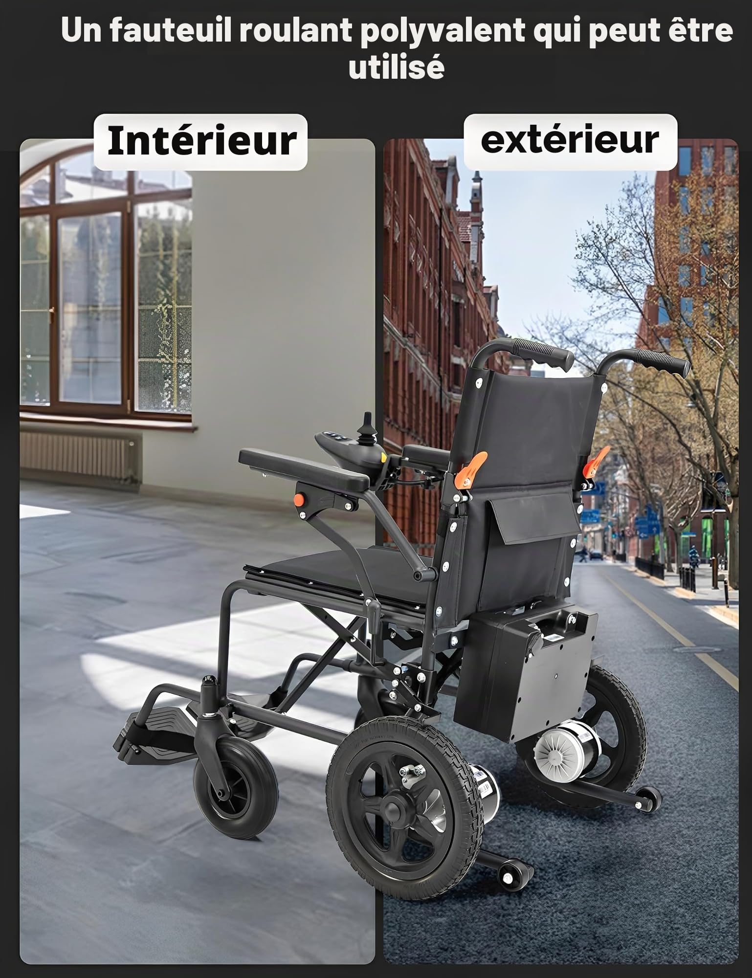 Fauteuil Roulant Electrique Pliable Ultra Leger 14.5KG Chaise Roulante Electrique pour 120kg Fauteuil Electrique Handicape (10AH)
