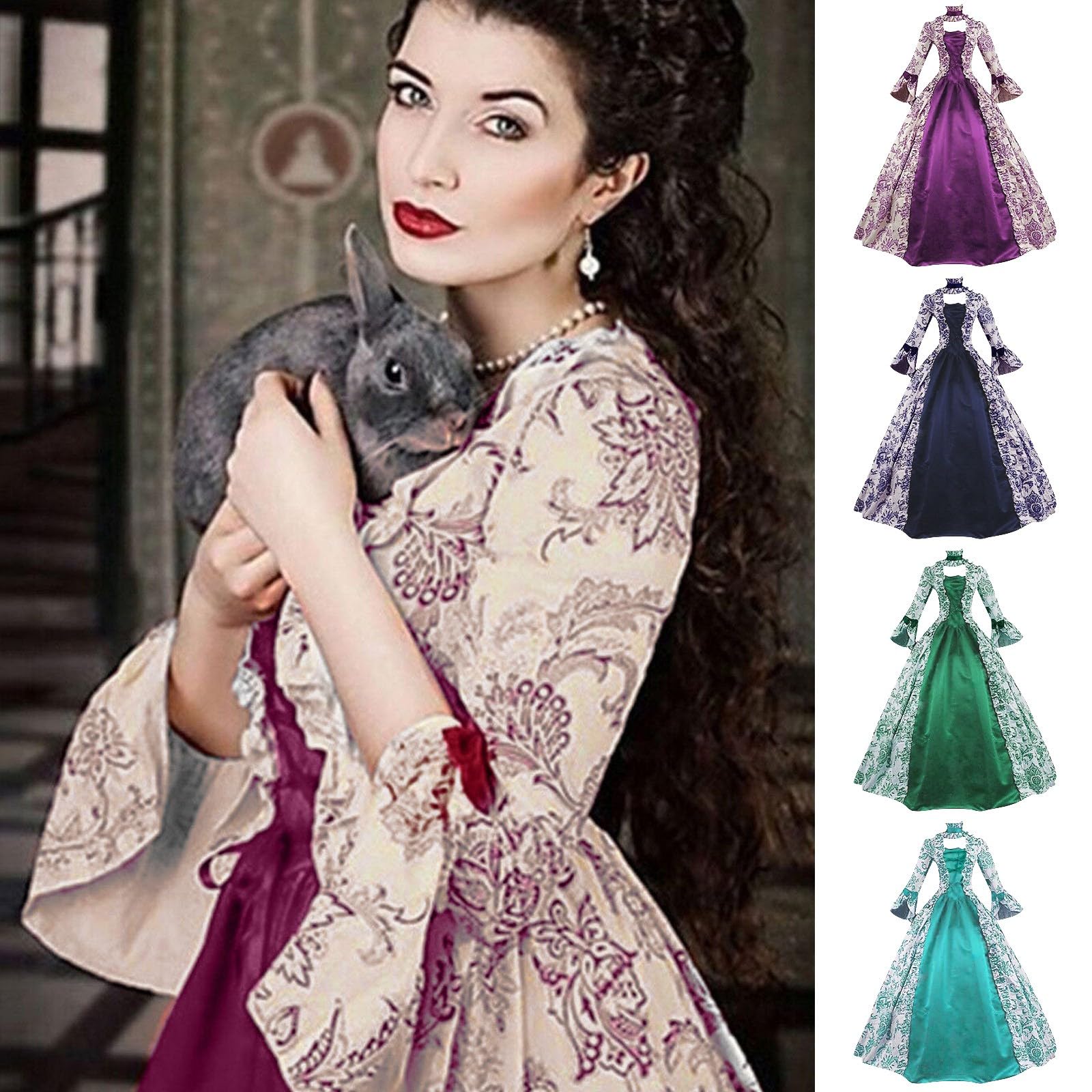 Damen Rokoko Ballkleid Gothic Kleider Renaissance Kostüm Vintage Lange Spitze Patchwork Partykleid Bodenlanges Abendkleid Retro Viktorianisches Prinzessin Kleidung Barock Karneval Kostüm