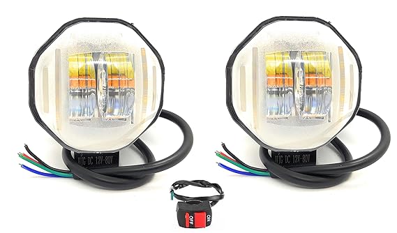 AUTOPOWERZ Latest Harley Fog Light with Tripple Light Mode(White, Orange) (Off White with Flashing Mode) 30W for All Bikes and car(2 x Fog Light and 1 x Switch)