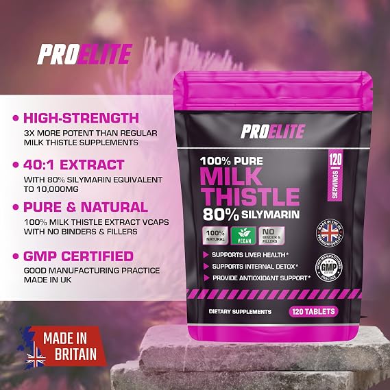 PROELITE Milk Thistle 120 Tablets | 80% Silymarin | 4,000mg per Serving | Vegan Supplement | Made in the UK