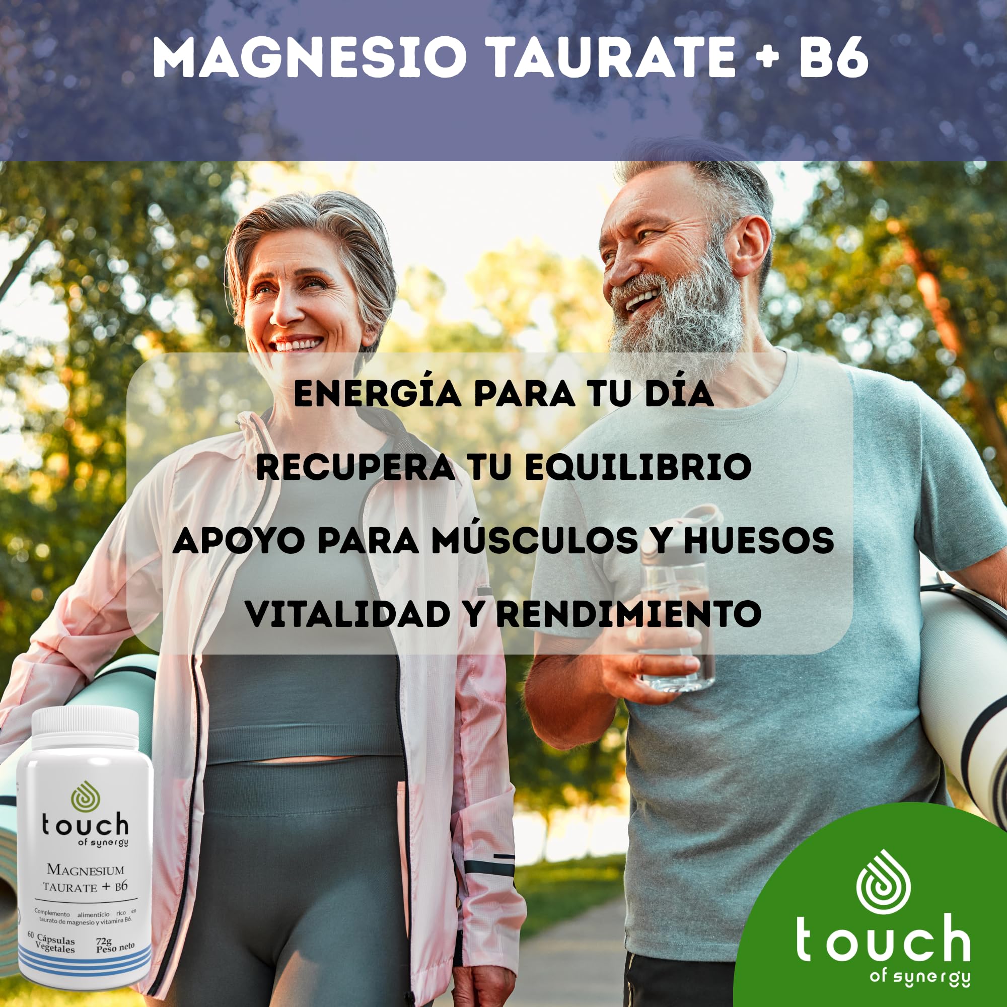 Magnesium Taurate + B6-60 Cápsulas - Suplemento de Magnesio y Vitamina B6 - Reduce el Estrés, Mejora el Sueño y la Función Muscular