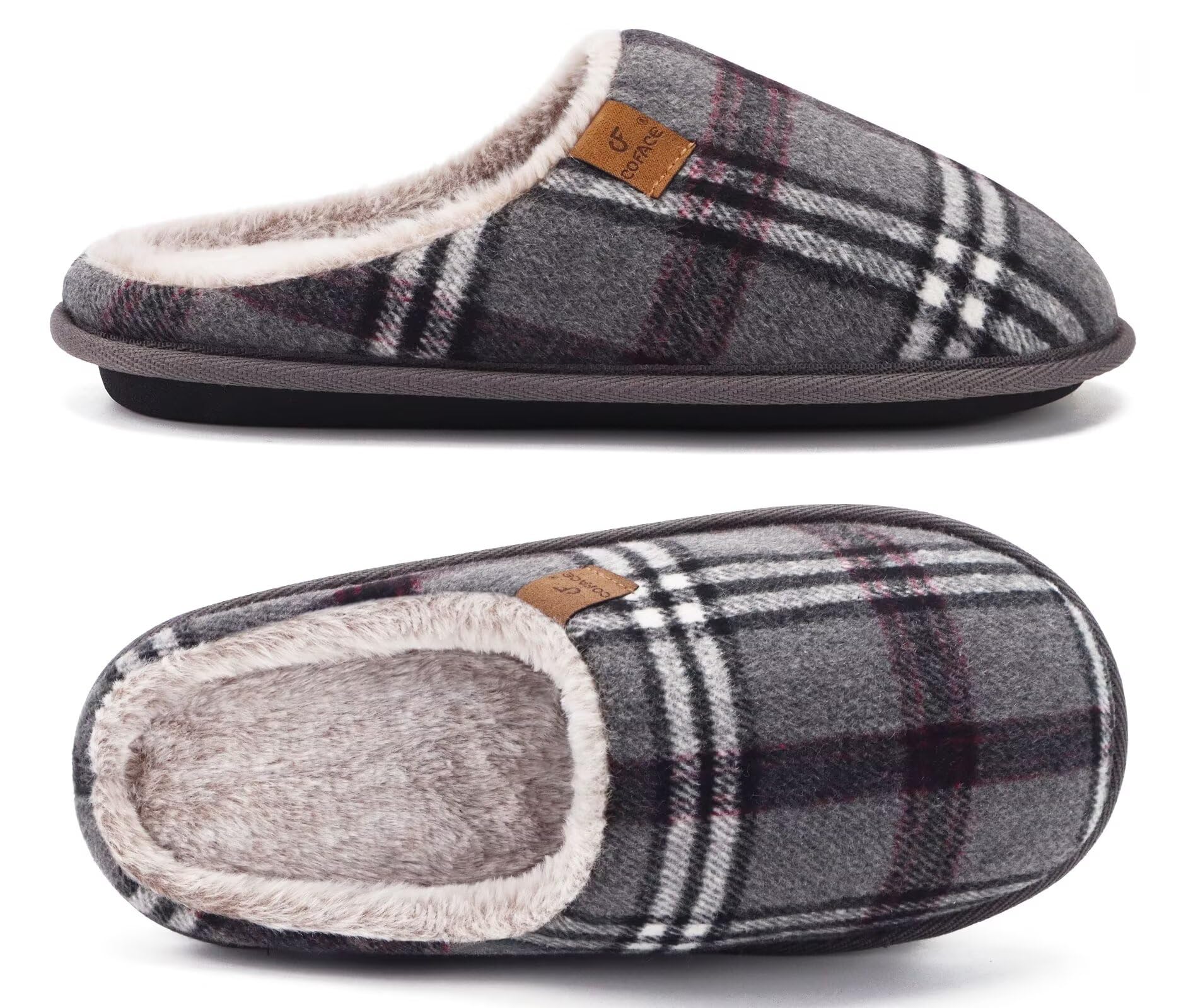 Mens Cozy Memory Foam Scuff Slippers Casual Slip On Warm House Shoes Indoor/Outdoor Sandal Slippers With Arch Support Rubber Sole Size 7-15