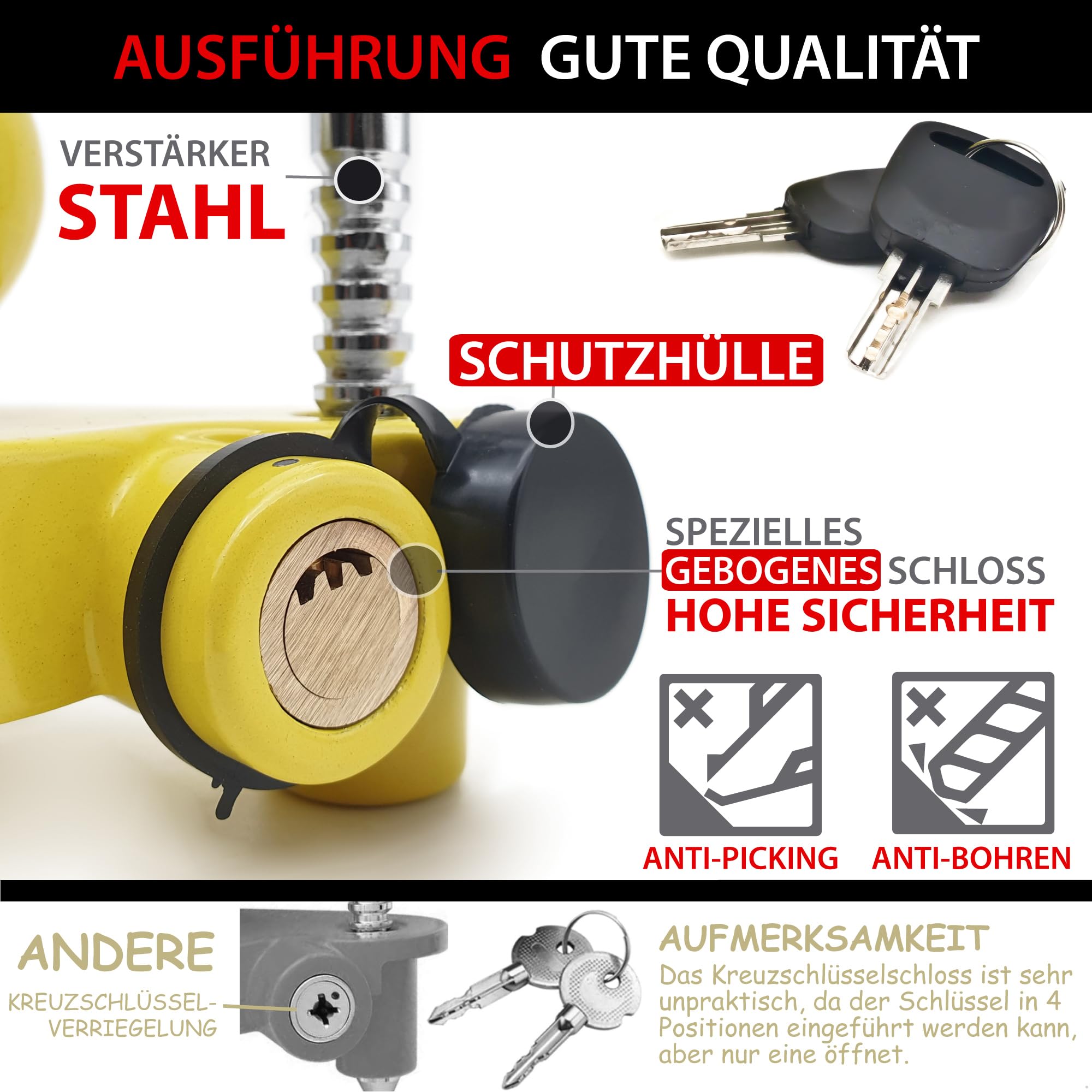 KRASER KR815 Anhängerschloss Anhänger Schloss Schloss Anhängerkupplung Anhängerschloss Diebstahlschutz, Antischlingerkupplung Anhängerkupplung Diebstahlschutz, Diebstahlsicherung Anhänger Gelb
