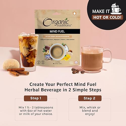 Miniatura 7 de Organic Traditions Mind Fuel - Alternativa al café instantáneo de hongos  Bebida de hongos a base de hierbas sin cafeína  Melena de león orgánica,