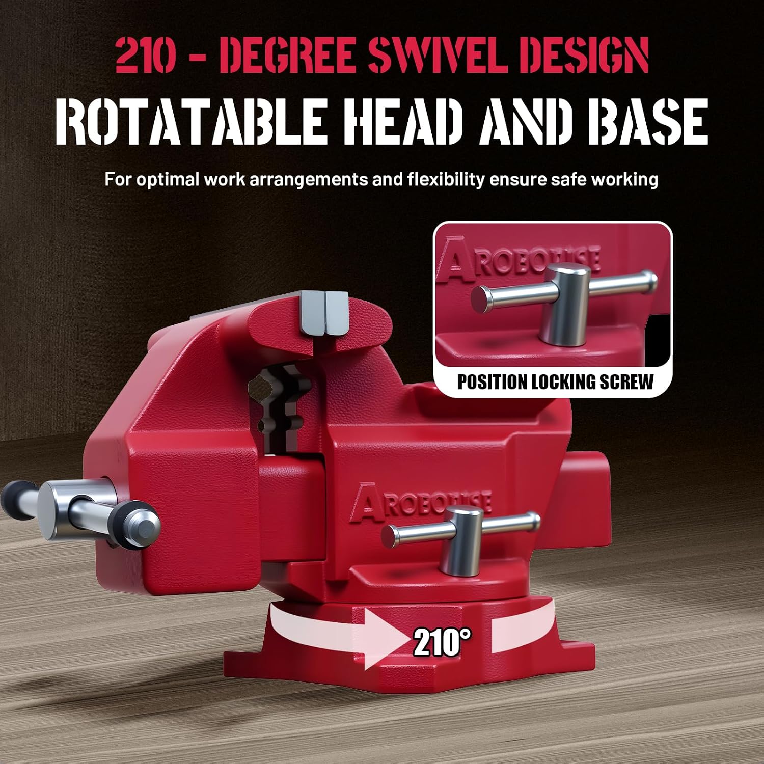 8" Bench Vise, 7.5" Jaw Opening, 210° Swivel Base, Large Capacity Cast Iron Vise with Anvil & Multi-Jaw Design for Workshop, Home, DIY & Repair (RD80)
