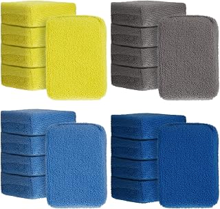 20 Pieces Microfiber Applicator Pad 4.72 x 3.15 x 1.57 Inch Car Wash Sponge Cleaning Applicator Foam Soft Ceramic Coating Applicator Tire Cleaner (Sky Blue, Blue, Gray, Yellow)