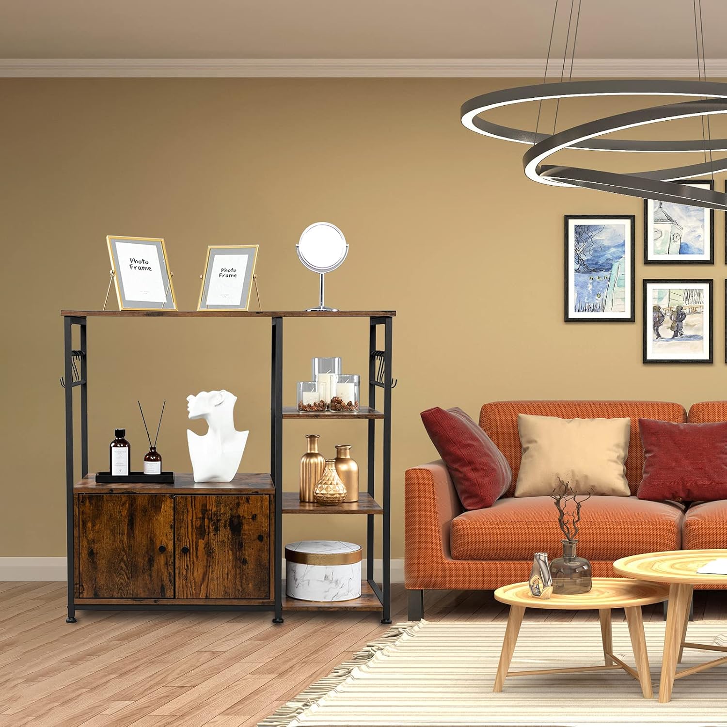 Ochine 4 Tier Microwave Storage Rack Kitchen Standing Baker's Racks Multiuse Metal Kitchen Bakers Rack Cabinet Shelf Microwave Storage Rack Oven Stand with Wine Storage Organizer Workstation 8 Hooks