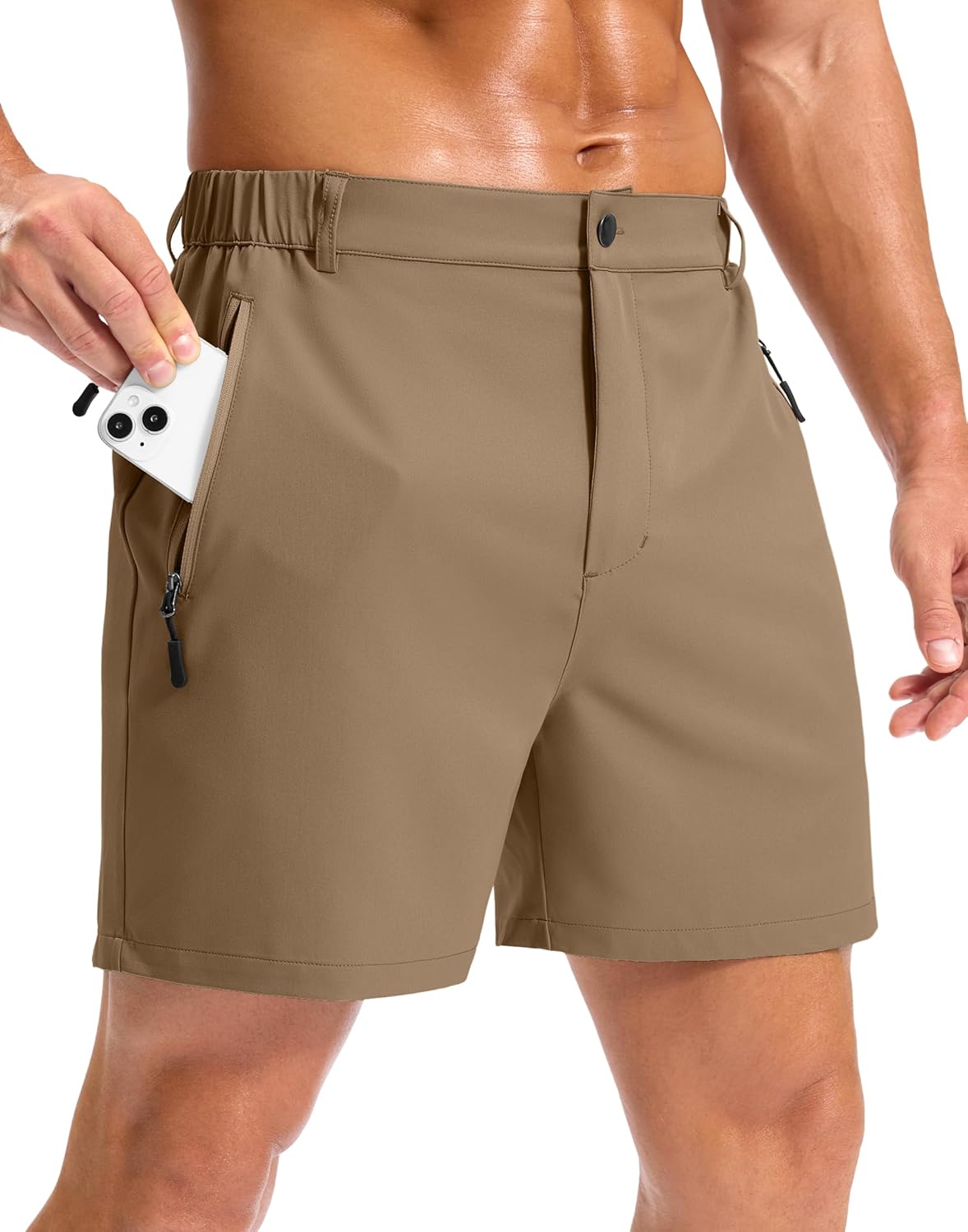 Pudolla Mens Hiking Shorts 5"/7"/9" Lightweight Quick Dry Casual Golf Shorts for Men Work Fishing with 3 Zipper Pockets