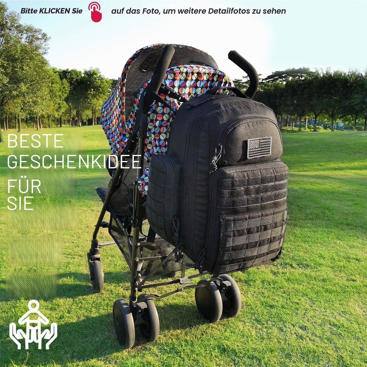 DBTAC Wickeltasche Rucksack für Papa, große Baby-Wickeltasche für Männer mit Wickelunterlage, isoliert + abwischbare Taschen, Kinderwagengurte, schwarz