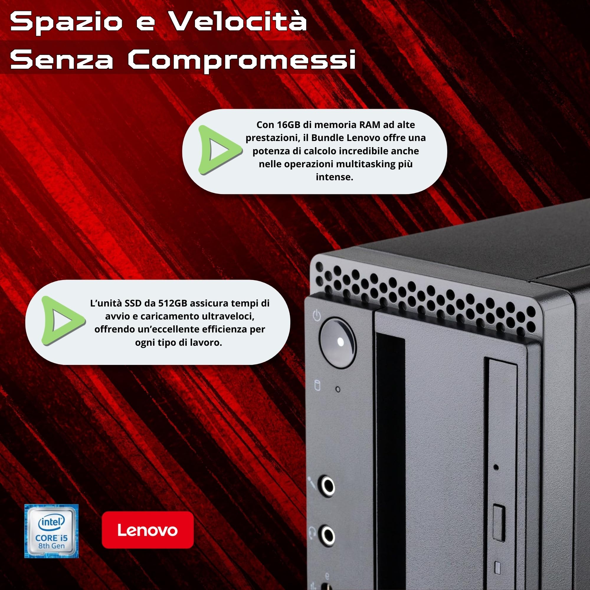 Lenovo Postazione ufficio completa Pc Desktop Intel Core i5-8400 | Ram 16GB | SSD 512GB | Monitor 27" ThinkVision c27-40 FullHD Win 11 OFFICE 2021 Professional Garanzia 36 Mesi